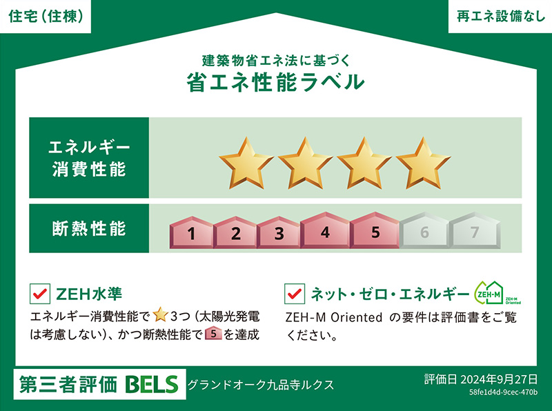 ZEH-Mによる省エネ・断熱性能により、省エネ性能がわかる「BELS」でも高評価！